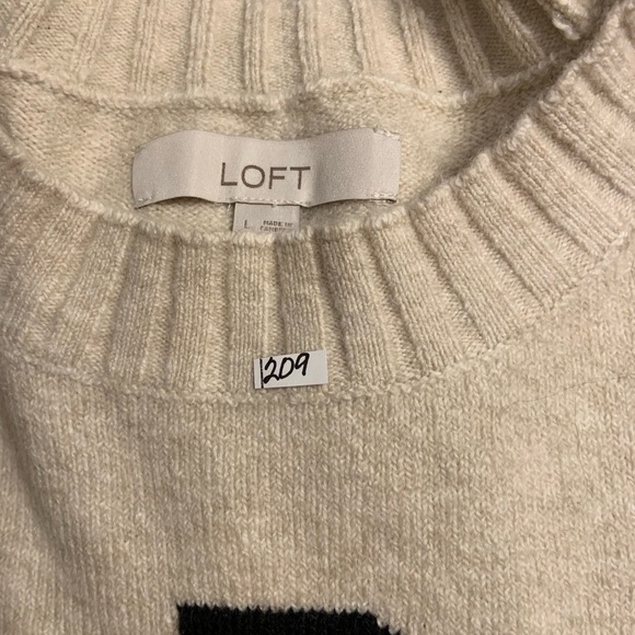 LOFT Paris Sweater Cream Black Eiffel Tower Knit Pullover Top Size Large - Picture 10 of 10
